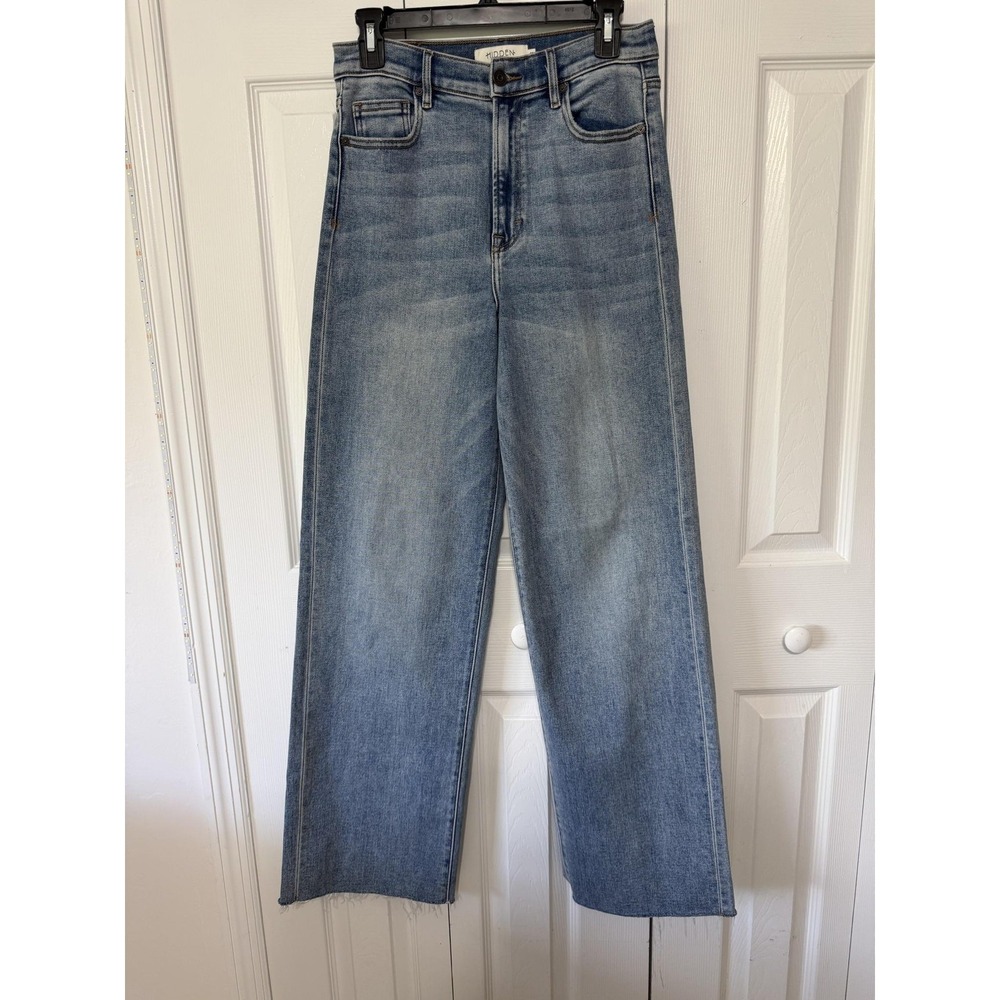 Hidden Jeans Womens 28 Blue High Rise Wide Leg Raw Hem BK9340D-MDL Distressed